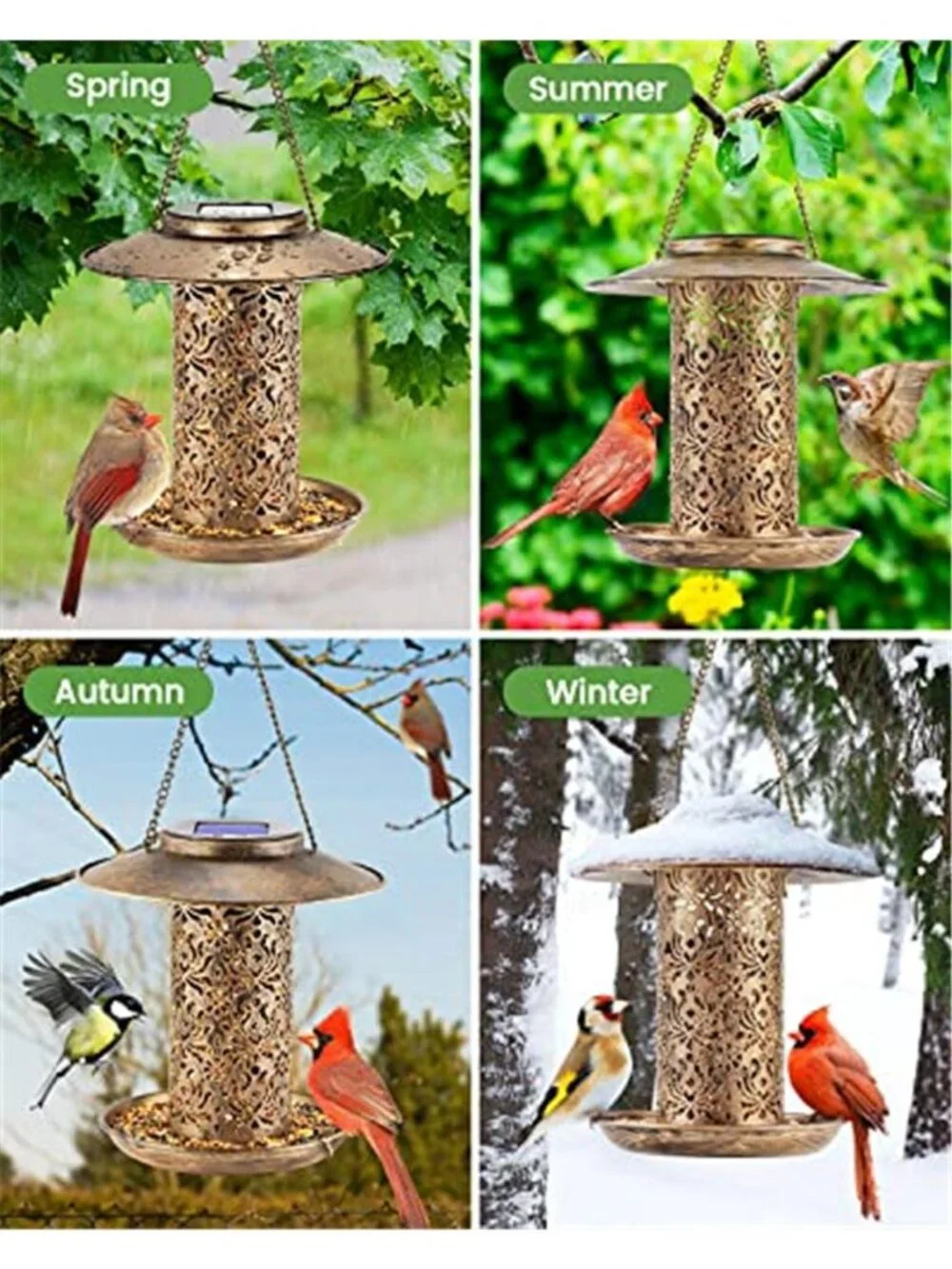 New Solar Bird Feeder for Outdoors Hanging, Metal Wild Bird Feeder for